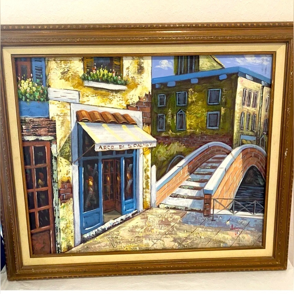 Arco di S. calisto Signed by Benglis 25"x28" on Canvas Oil Painting wood frame